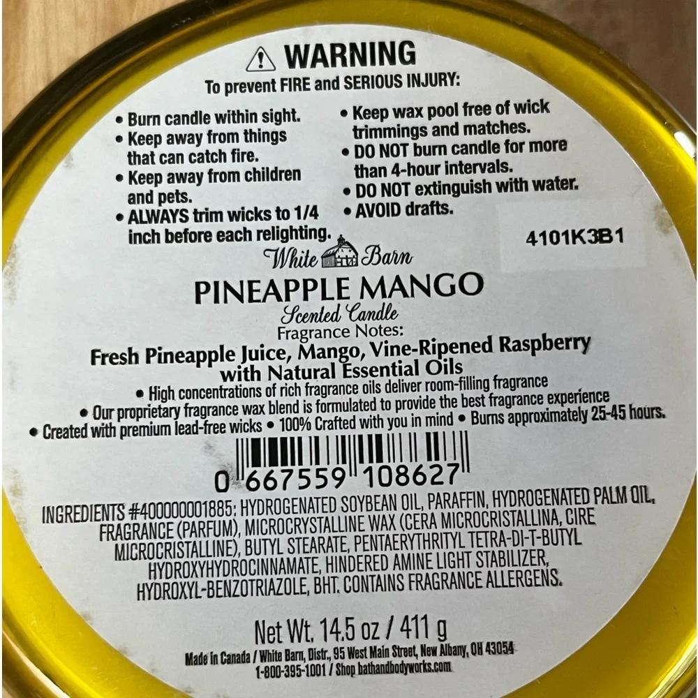 Bath & Body Works White Barn Pineapple Mango 3-Wick Candle